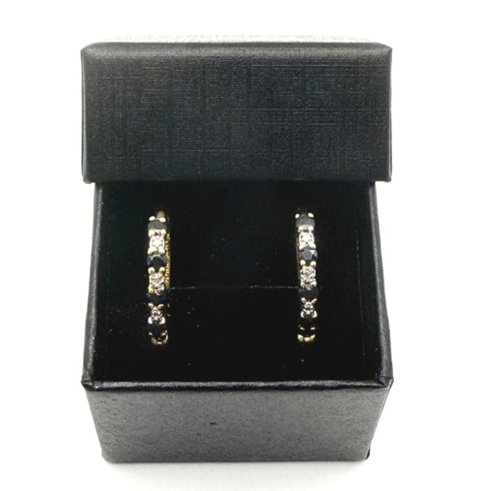 Blue Sapphire‎ and Diamond Vermeil Gold Over 925 Sterling Silver Hoop Earrings